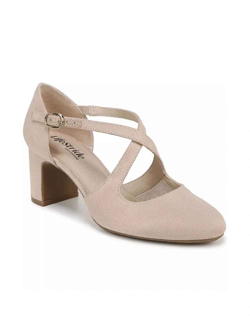 LIFESTRIDE Women's Tracy Strappy Pumps heels Taupe Suede, Size 6